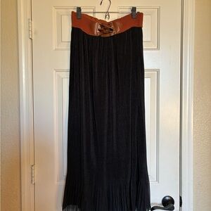 Magic Black Maxi Skirt With Attached Tan Buckle Belt